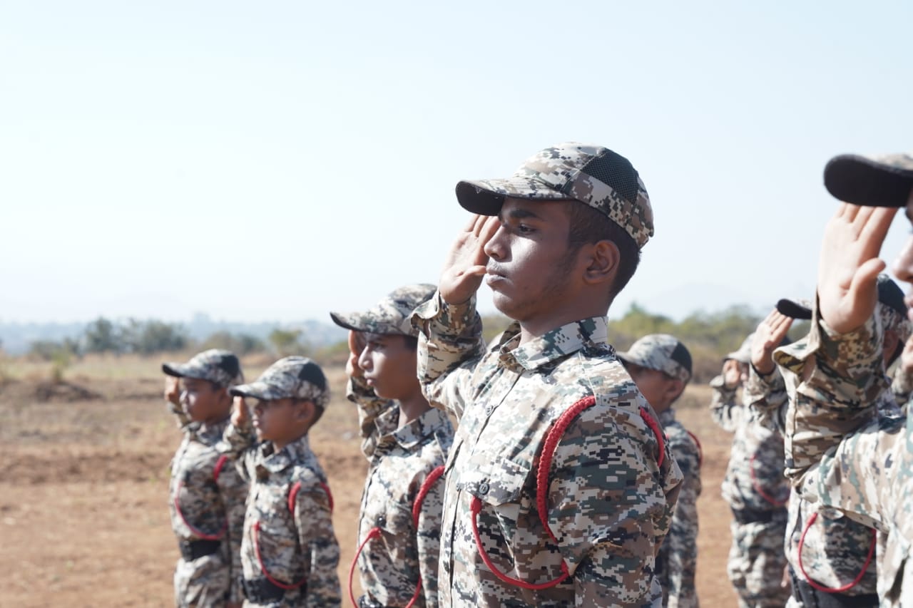 Young soldier saluting